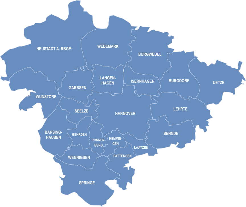 Karte der Region Hannover mit allen Kommunen