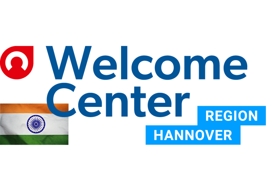 Logo Welcome Center mit indischer Flagge