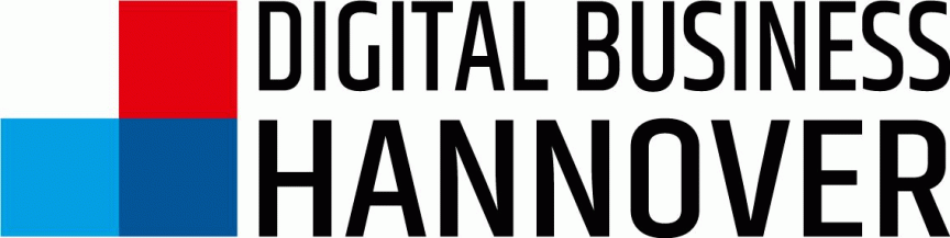 Logo "Digital Business Hannover" mit drei farbigen Quadraten in Rot, Hellblau und Dunkelblau links neben dem Schriftzug.