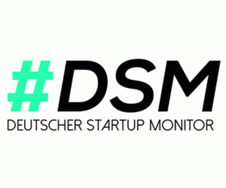 Logo des Deutschen Startup Monitors: grünes Hashtag-Symbol, schwarze Buchstaben „DSM", darunter „DEUTSCHER STARTUP MONITOR".
