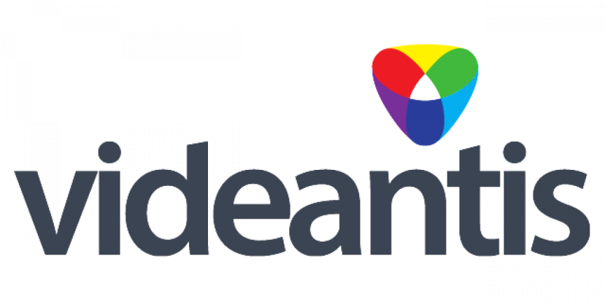 Logo von Videantis: buntes Dreieck-Symbol mit roten, grünen, gelben, blauen und lila Flächen über dem Schriftzug „videantis".