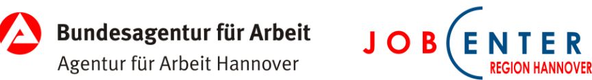 Logos von Bundesagentur für Arbeit Hannover und Jobcenter Region Hannover nebeneinander.