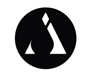 Schwarzes Kreissymbol mit weißem geometrischen Logo: Dreieck und Raute, die eine stilisierte Buchstabenform bilden.