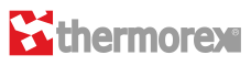 „Thermorex Logo: Rotes Quadrat mit weißem X-Symbol links, schwarzer Schriftzug „thermorex" rechts, hochgestelltes ®"