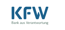 „KfW-Logo mit blauem Schriftzug und dem Slogan „Bank aus Verantwortung" auf weißem Hintergrund."